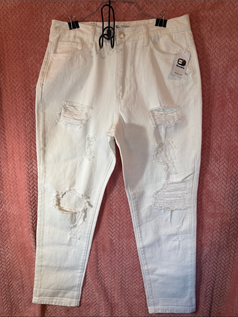Women’s MOM FIT White Straight Leg Distressed Jeans